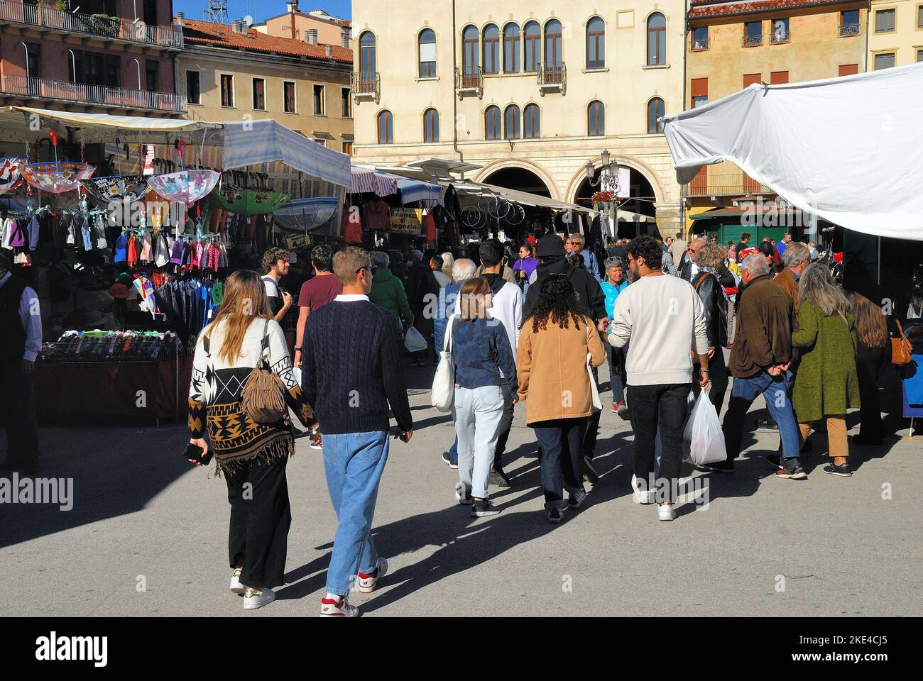 Padua, Italy. Weekly open market. Every Saturday there is a the market in Prato della Valle. Stock Photo