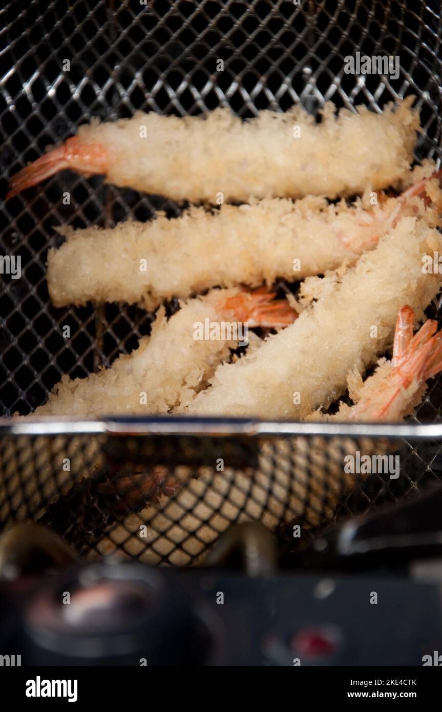 Deep frying prawns, Japanese Curry Stall, Harringay Market, Harringay