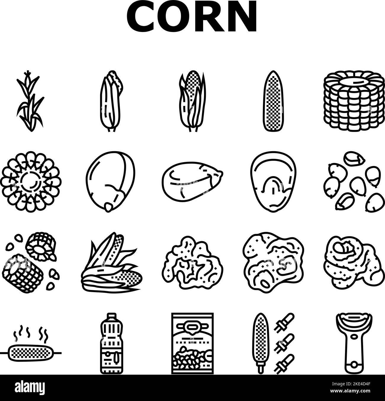 corn maize green, cob sweet icons set vector Stock Vector Image & Art ...