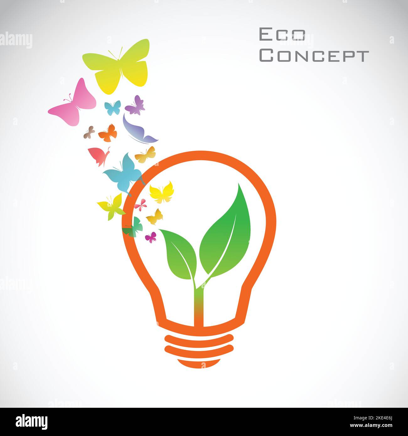 Vector bulb and  butterflies and leaves. eco concept. Easy editable layered vector illustration. Wild Animals. Stock Vector