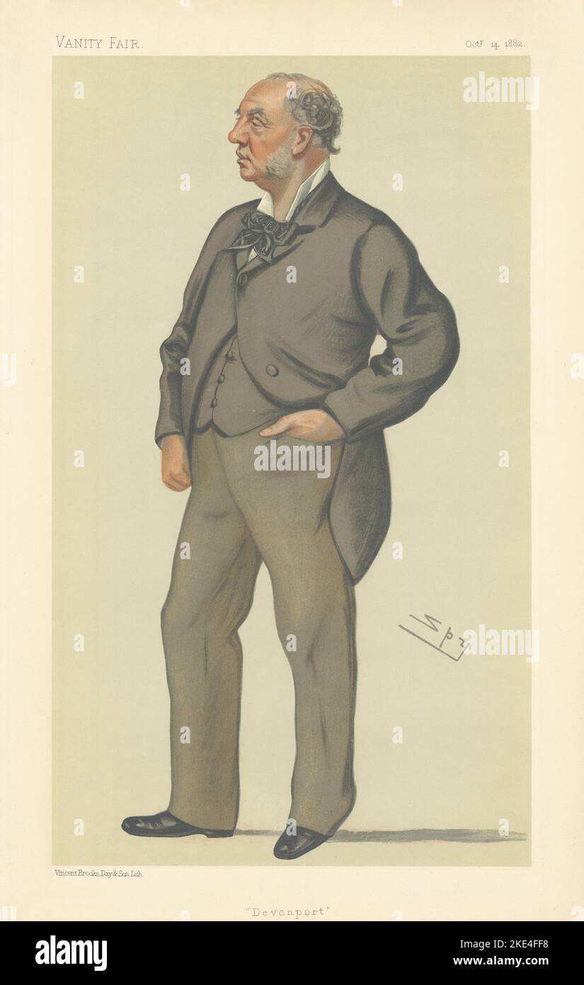 VANITY FAIR SPY CARTOON John Henry Puleston 'Devonport' MP. Wales 1882 print Stock Photo