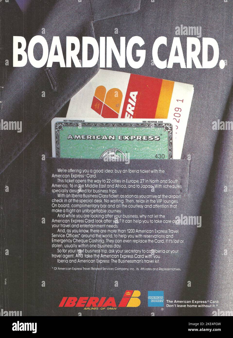 American Express card, Boarding card magazine advertisement Stock Photo