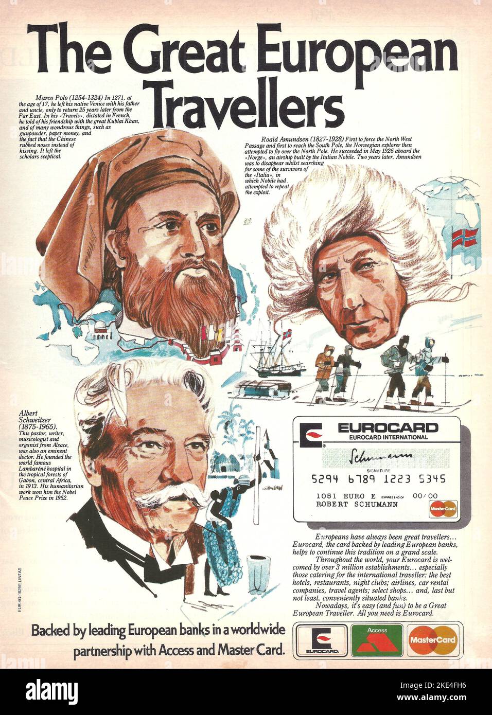 Eurocard credit card The great European Travellers , magazine advertisement Stock Photo