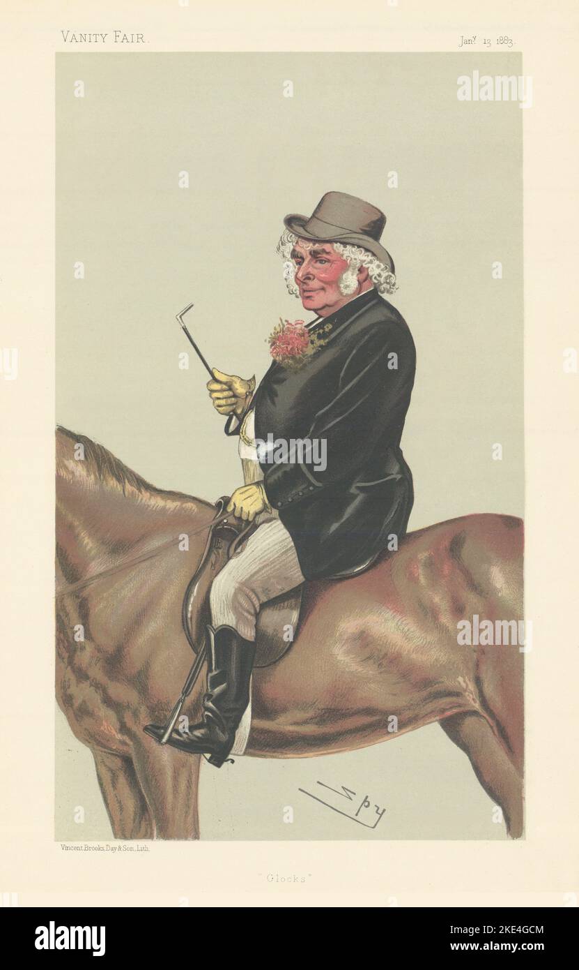 VANITY FAIR SPY CARTOON Sir John Bennett 'Clocks' Sport rider 1883 old print Stock Photo