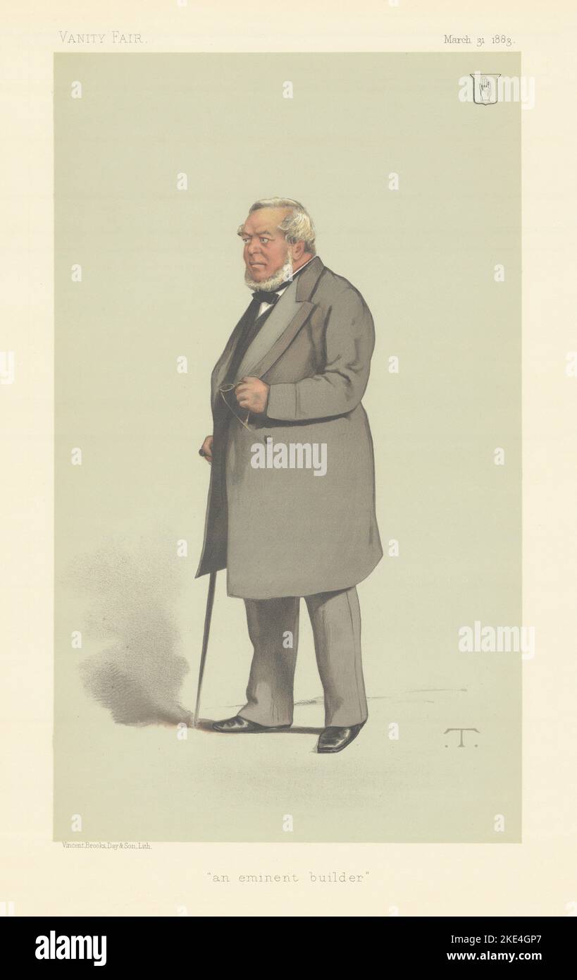 VANITY FAIR SPY CARTOON Charles James Freake 'an eminent builder' Eaton Sq 1883 Stock Photo