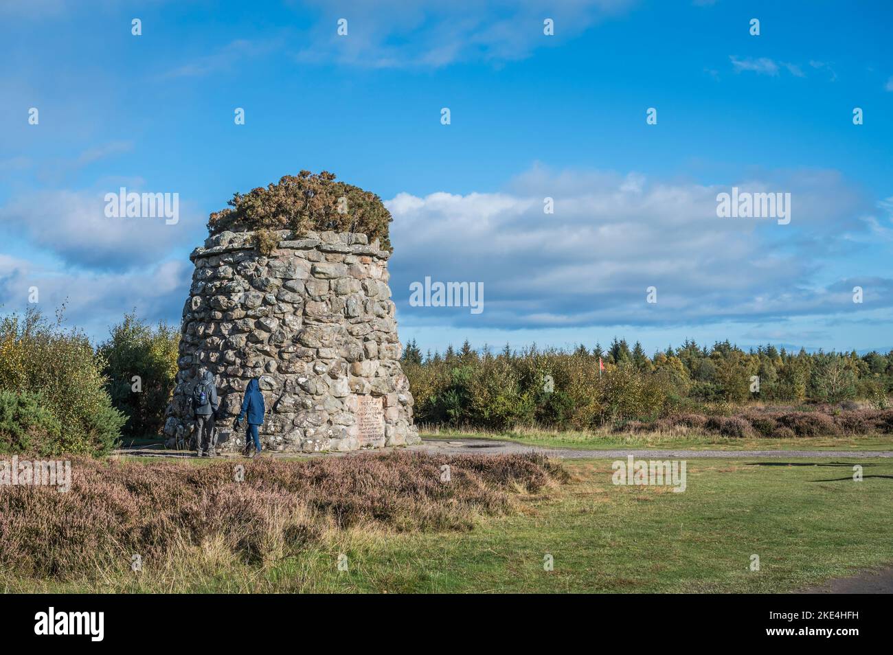 The image is of the Culloden Moor Memorial Cairn to the Highlanders who perished on the Culloden Moor battlefield i 1746 Stock Photo