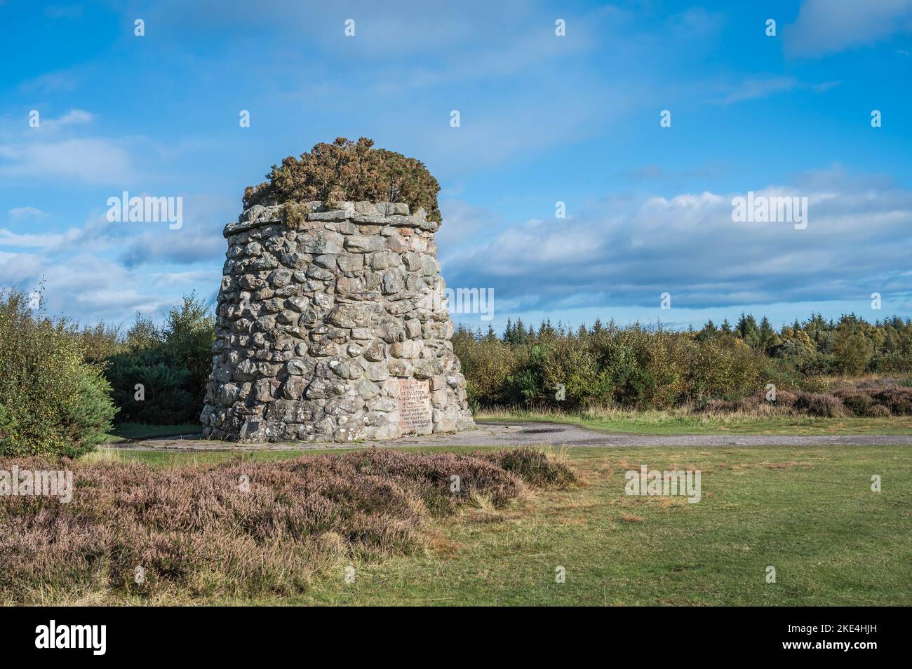 The image is of the Culloden Moor Memorial Cairn to the Highlanders who perished on the Culloden Moor battlefield i 1746 Stock Photo