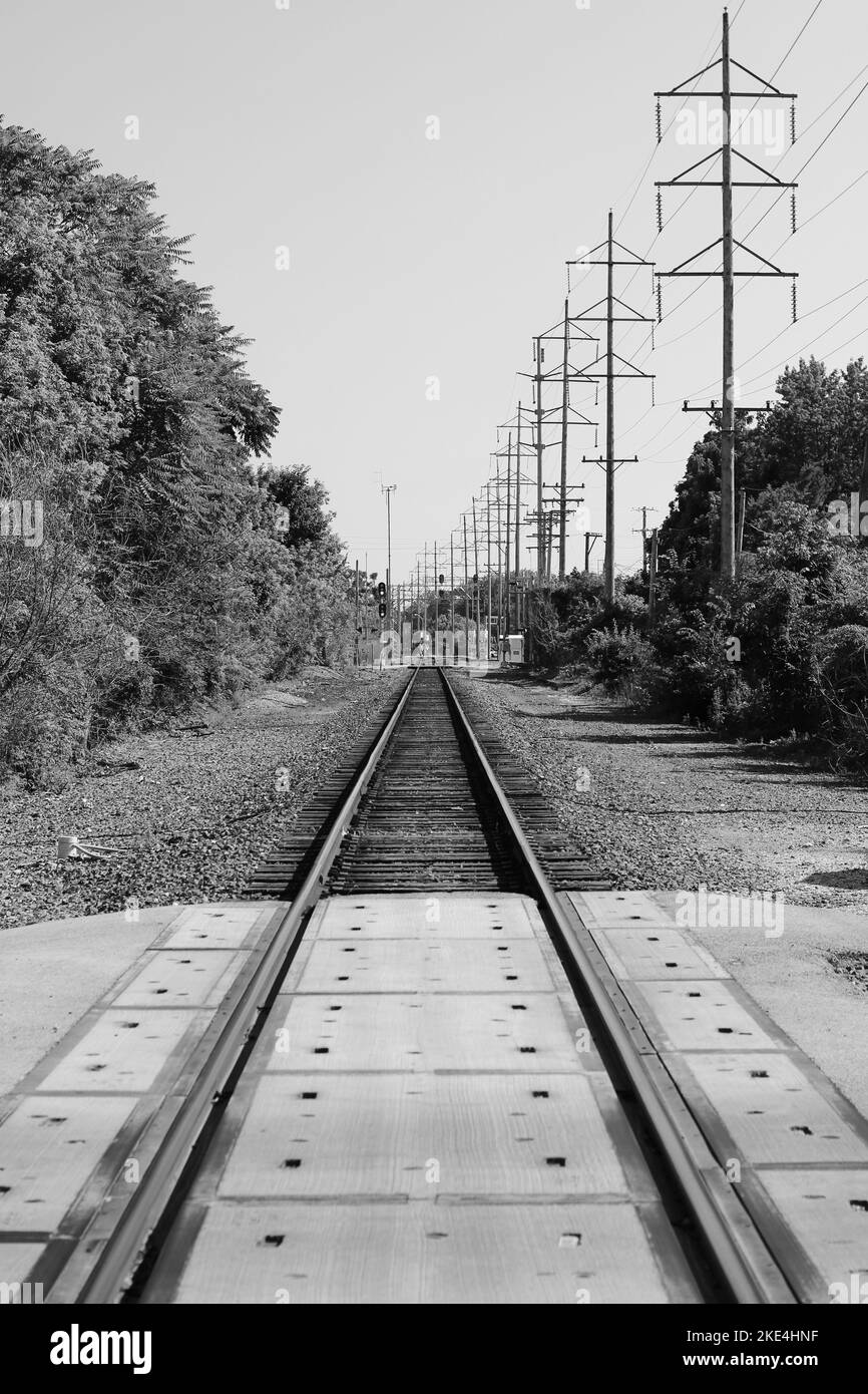 Perfect perspective view of typical and common railroad tracks with