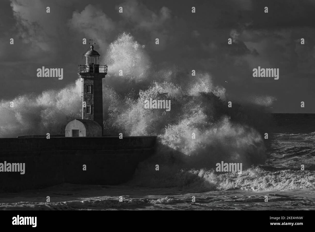 Stormy wave splash. Douro river mouth, Porto, Portugal. Used infrared