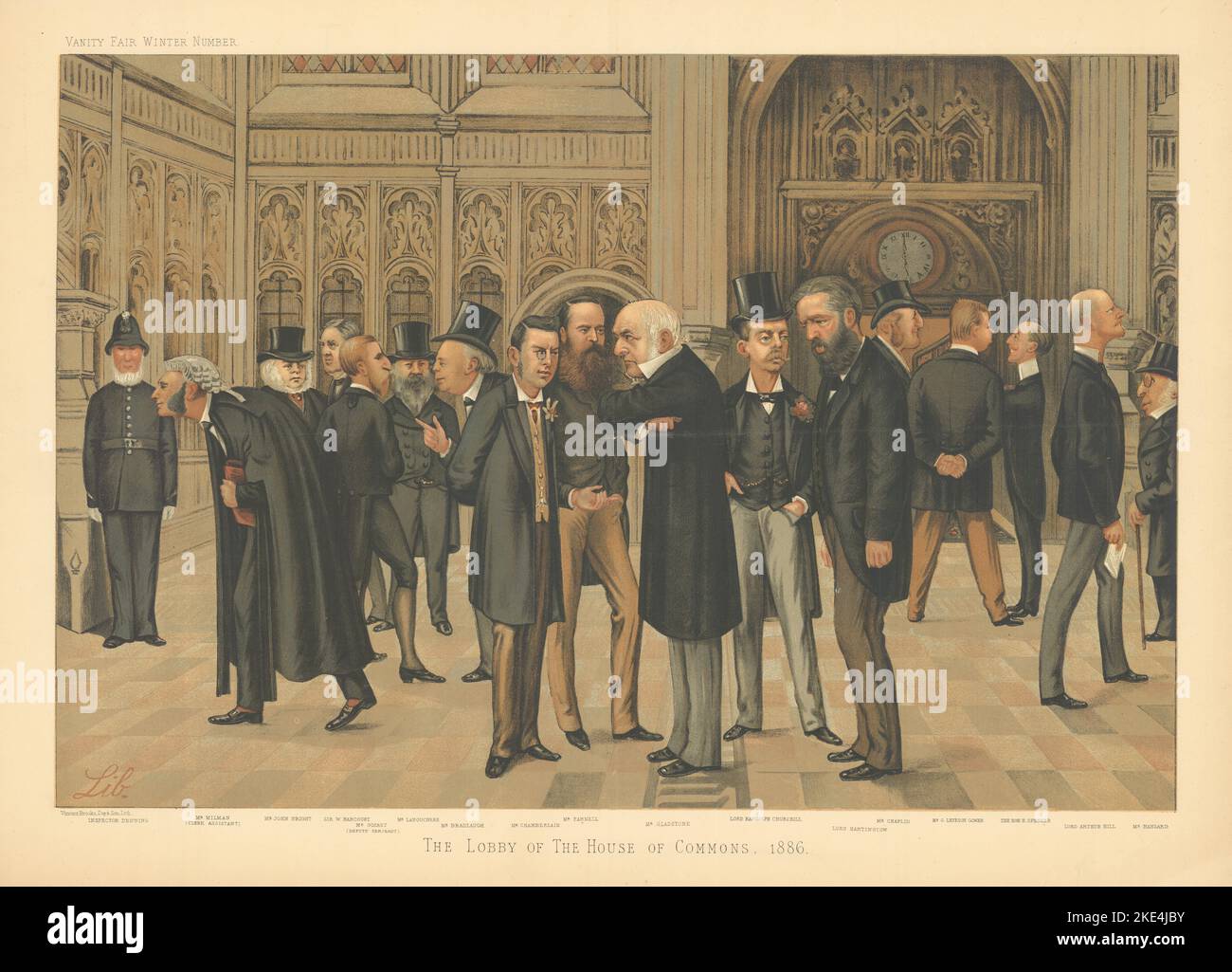 VANITY FAIR SPY CARTOON FOLIO. Lobby of House of Commons, by Lib. Politics 1886 Stock Photo
