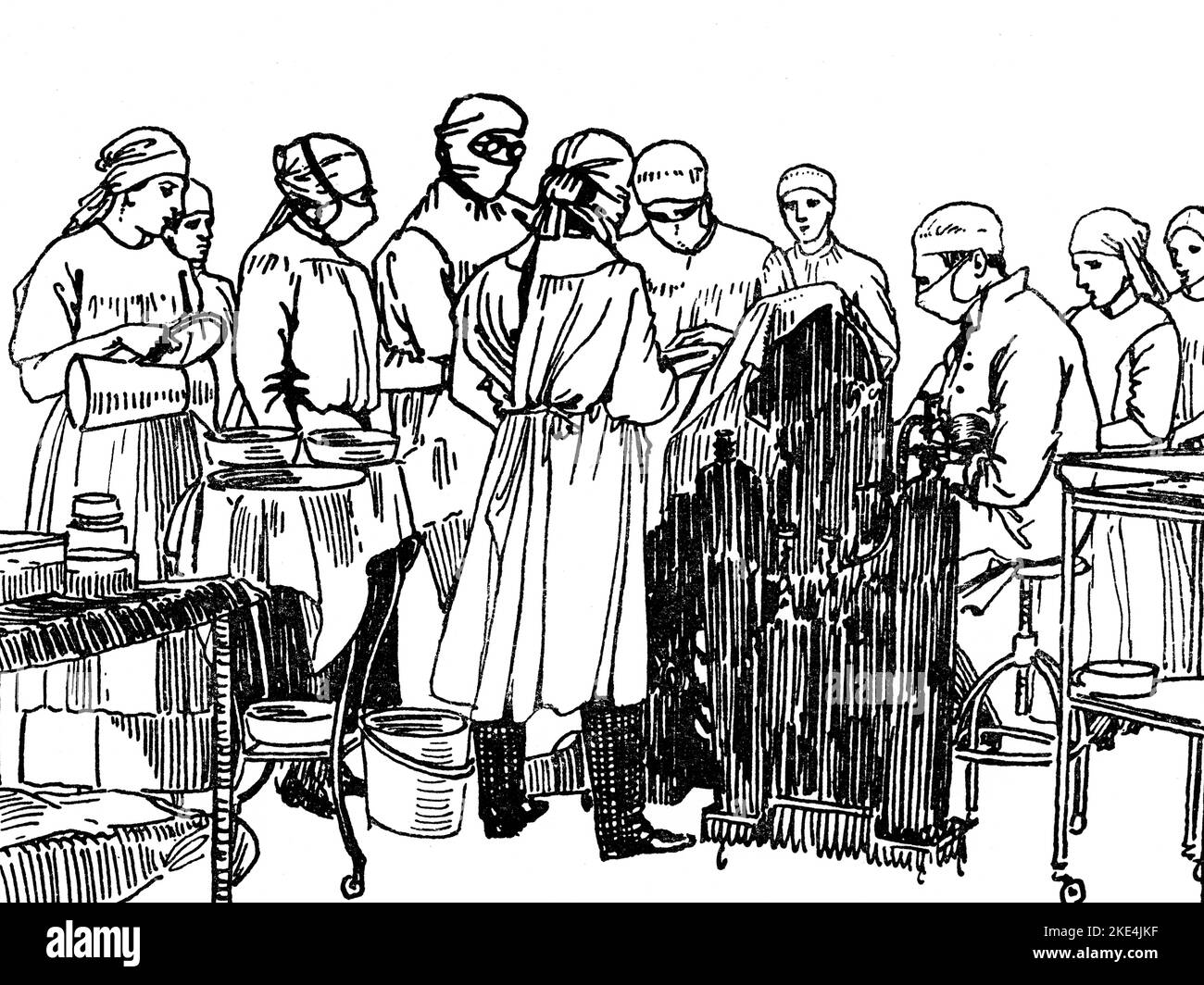 A scene in an operating theatre, c1942. By C. H. B. Quennell (1872-1935). A World War II period operating theatre. Stock Photo