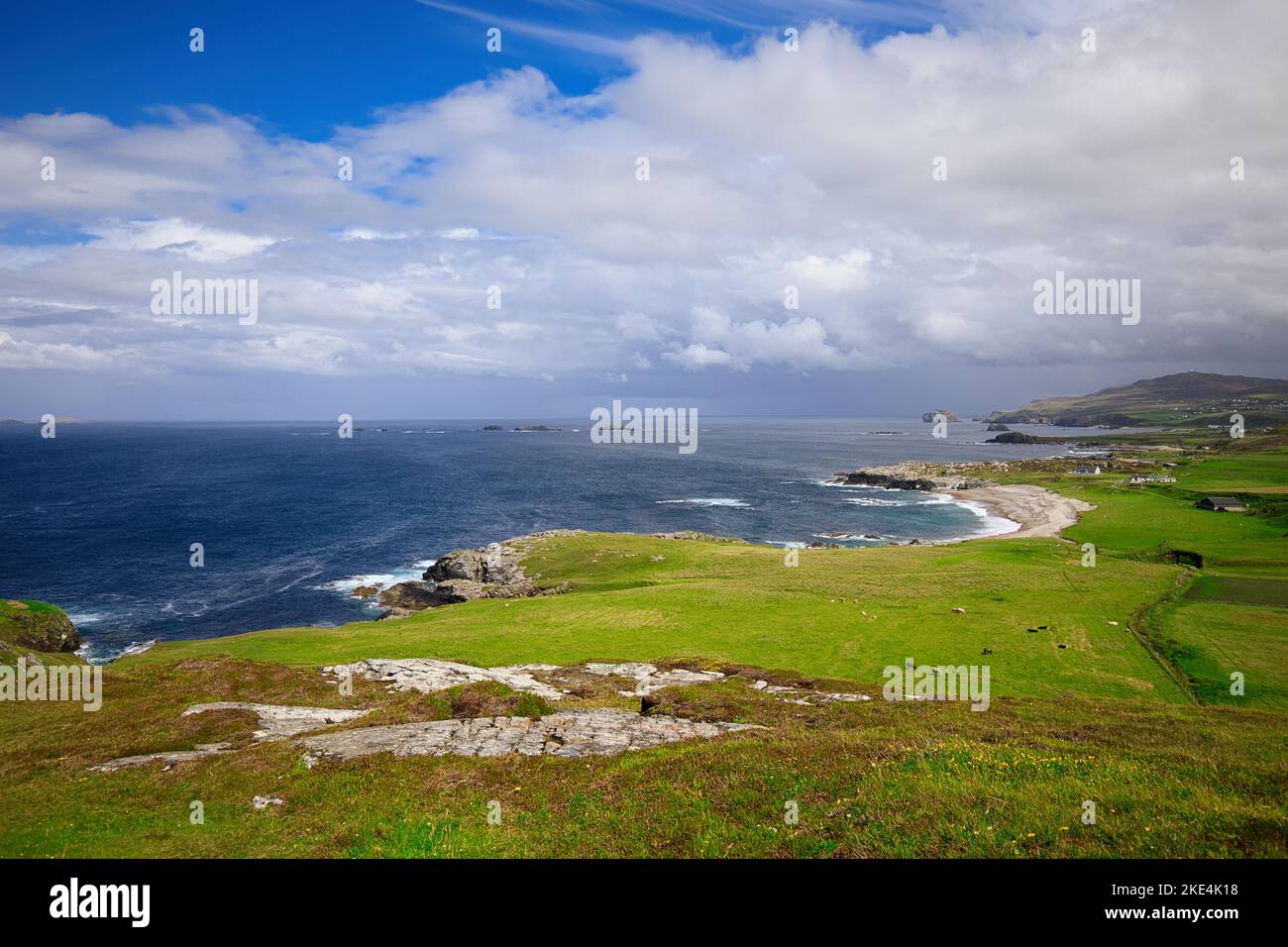 Wild rugged windswept remote Atlantic coast of the Inishowen Peninsula from Malin Head, County Donegal, Ireland Stock Photo
