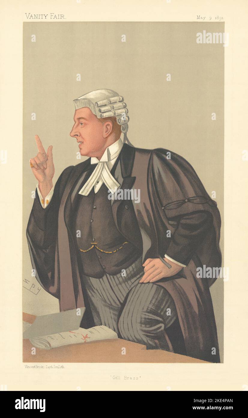 VANITY FAIR SPY CARTOON Charles Frederick Gill 'Gill Brass' Law 1891 old print Stock Photo
