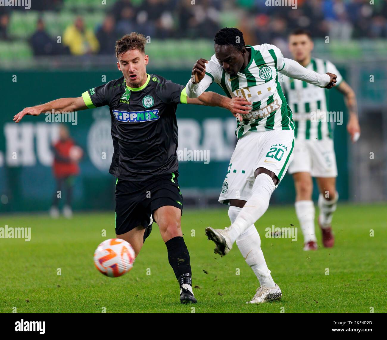 BUDAPEST, HUNGARY - AUGUST 9: Adama Traore of Ferencvarosi TC controls the  ball during the UEFA Champions League Qualifying Round match between Ferencvarosi  TC and Qarabag FK at Ferencvaros Stadium on August