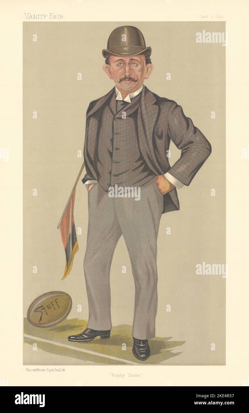VANITY FAIR SPY CARTOON Edward Temple Gurdon 'Rugby Union'. STUFF 1892 print Stock Photo