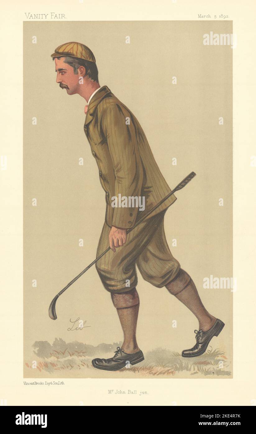 VANITY FAIR SPY CARTOON 'Mr John Ball jun' Golfer. By Lib 1892 old print Stock Photo