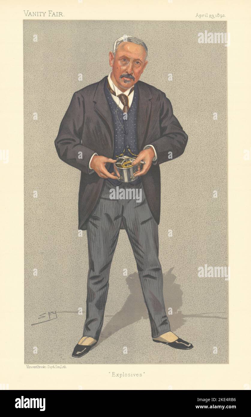 VANITY FAIR SPY CARTOON Col Vivian Dering Majendie 'Explosives' Engineer 1892 Stock Photo