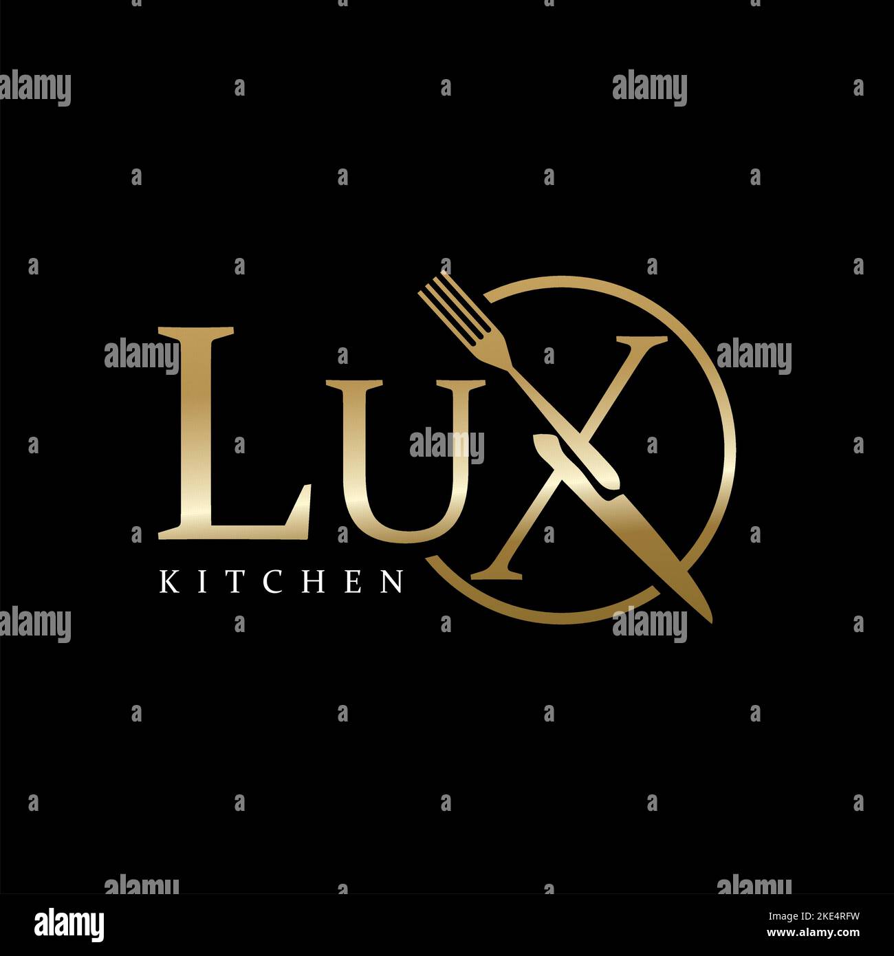 golden x logo formed from fork and knife Stock Vector