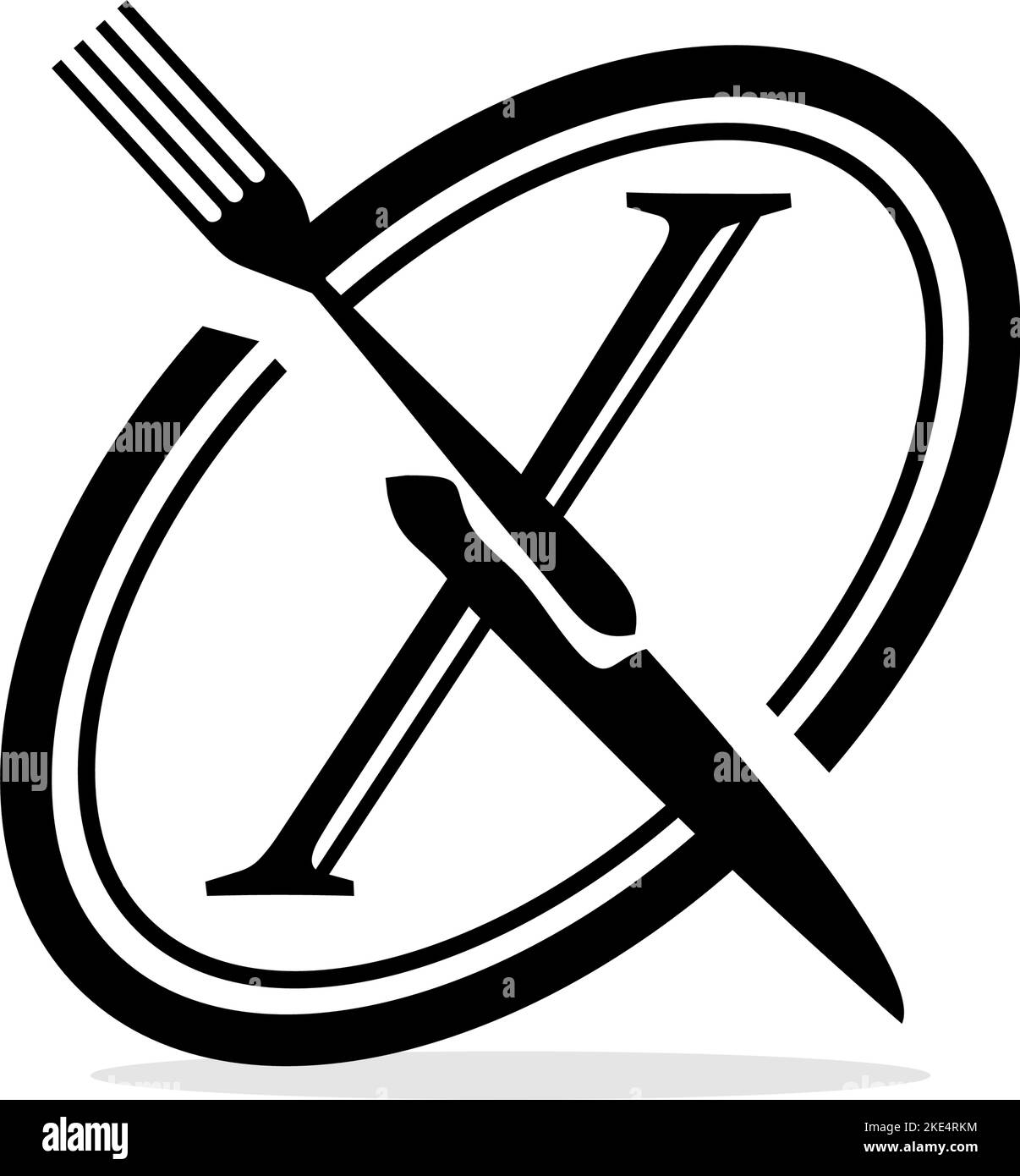 golden x logo formed from fork and knife Stock Vector