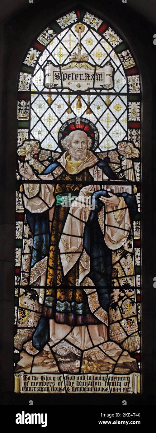 Stained glass window by Percy Bacon & Brothers depicting Saint Peter, Apostle and Martyr, St Peter's Church, Caversham, Berkshire Stock Photo