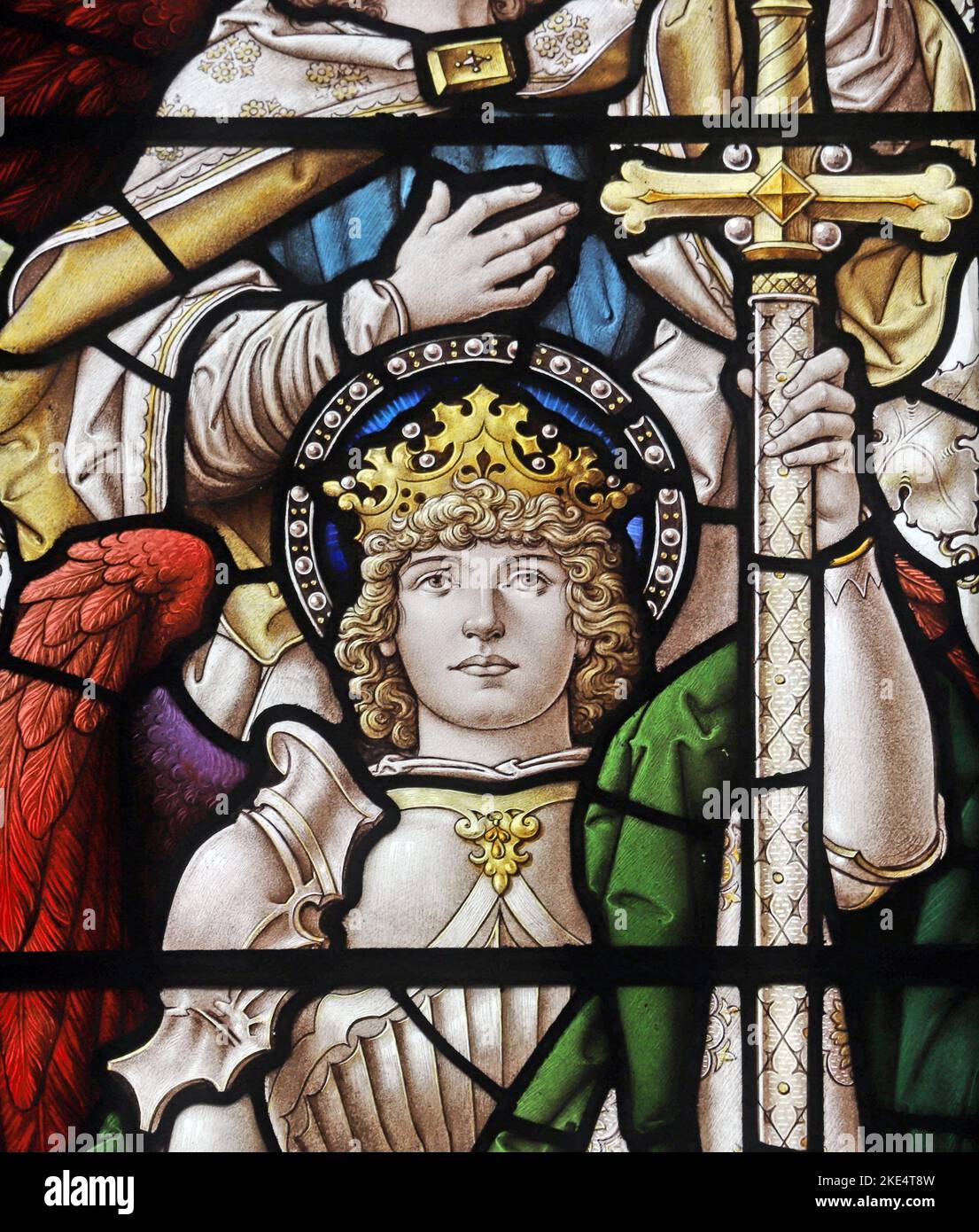 Stained glass window by Percy Bacon & Brothers depicting the Archangel