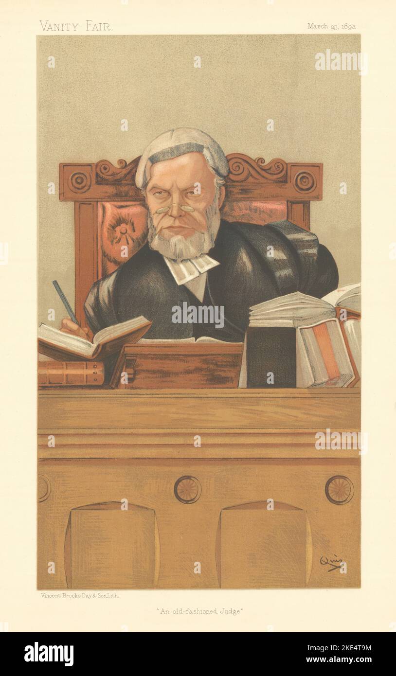 VANITY FAIR SPY CARTOON Henry Charles Lopes 'An Old Fashioned Judge' 1893 Stock Photo