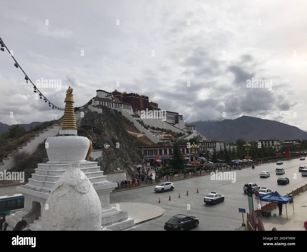An aerial shot of the Potala Palace dzong fortress in Lhasa, Tibet