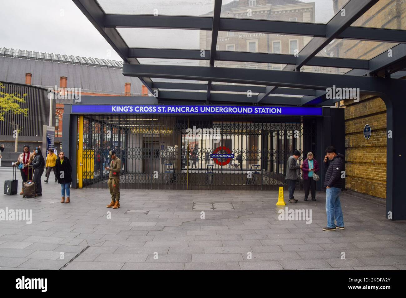 London, UK. 10th November 2022. Closed King's Cross St Pancras Underground Station as another