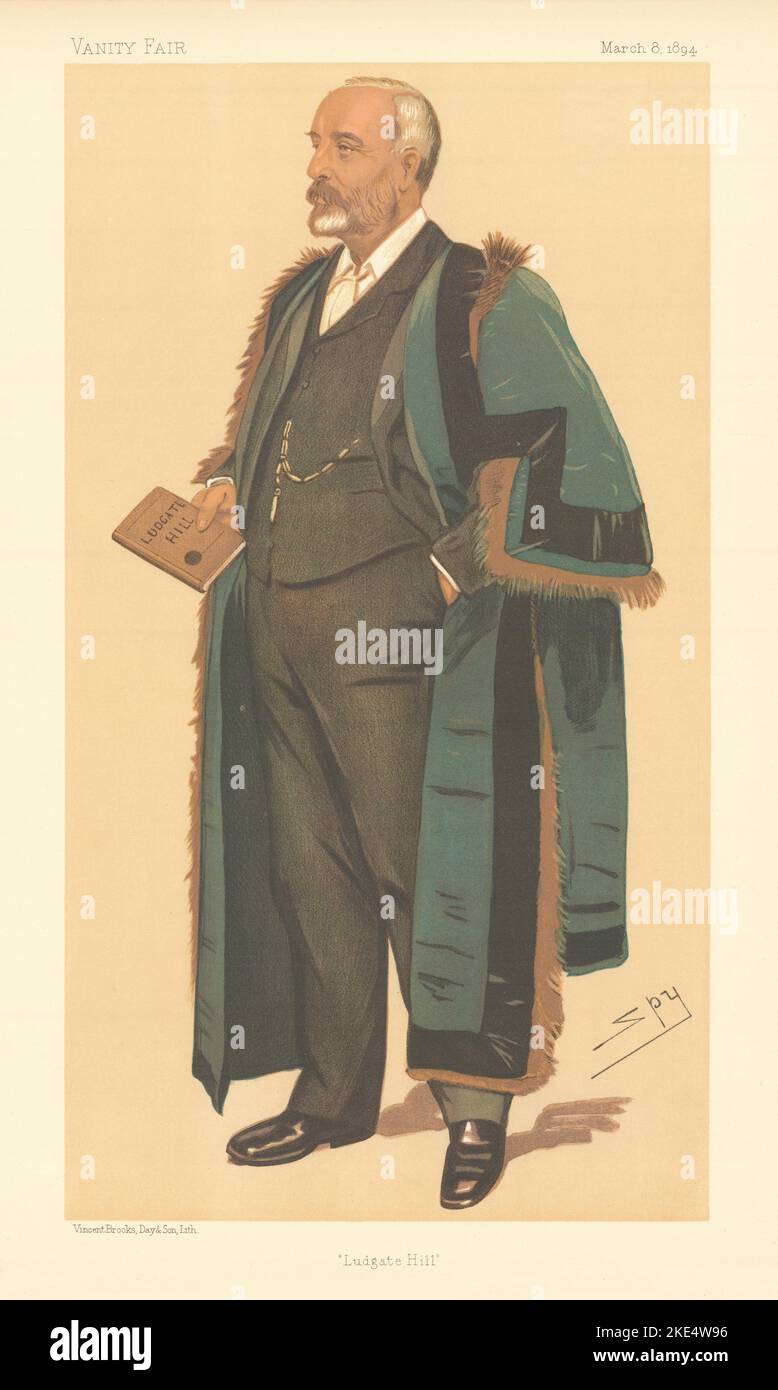 VANITY FAIR SPY CARTOON William Treloar 'Ludgate Hill' Lord Mayor. Draper 1894 Stock Photo