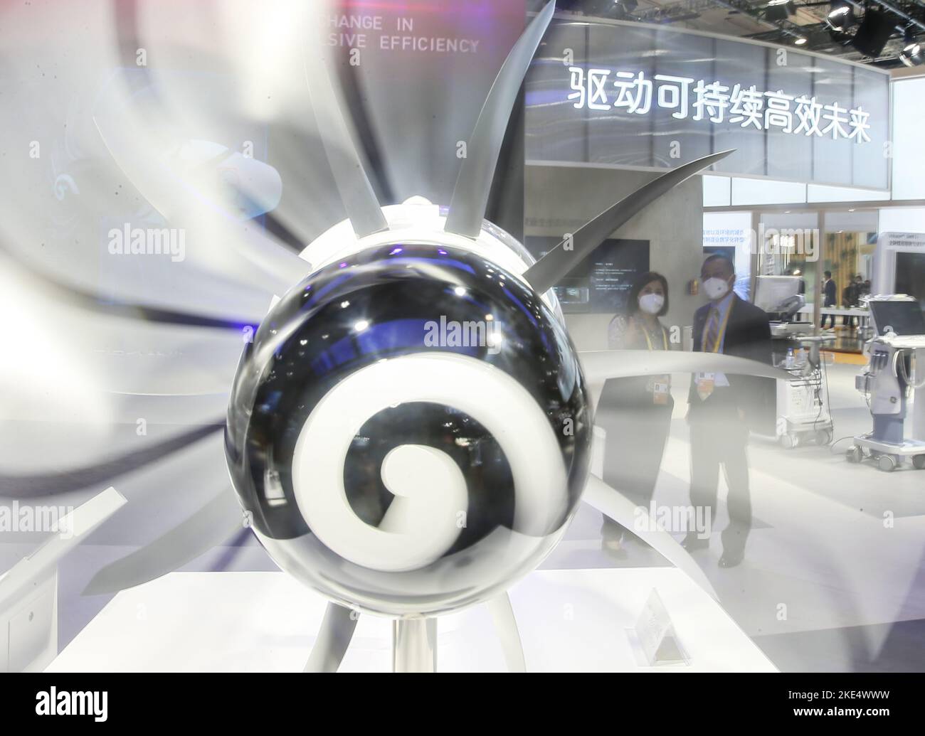 Shanghai 5th nov 2022 an exhibitor introduces a product at the booth