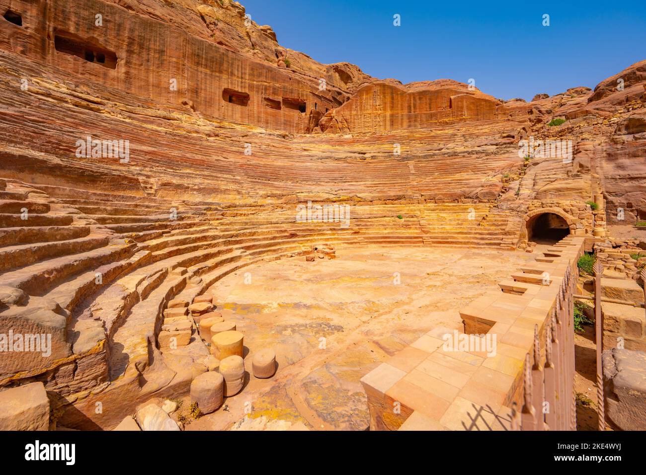 The Theatre in Petra Jordan cut from the solid rock Stock Photo