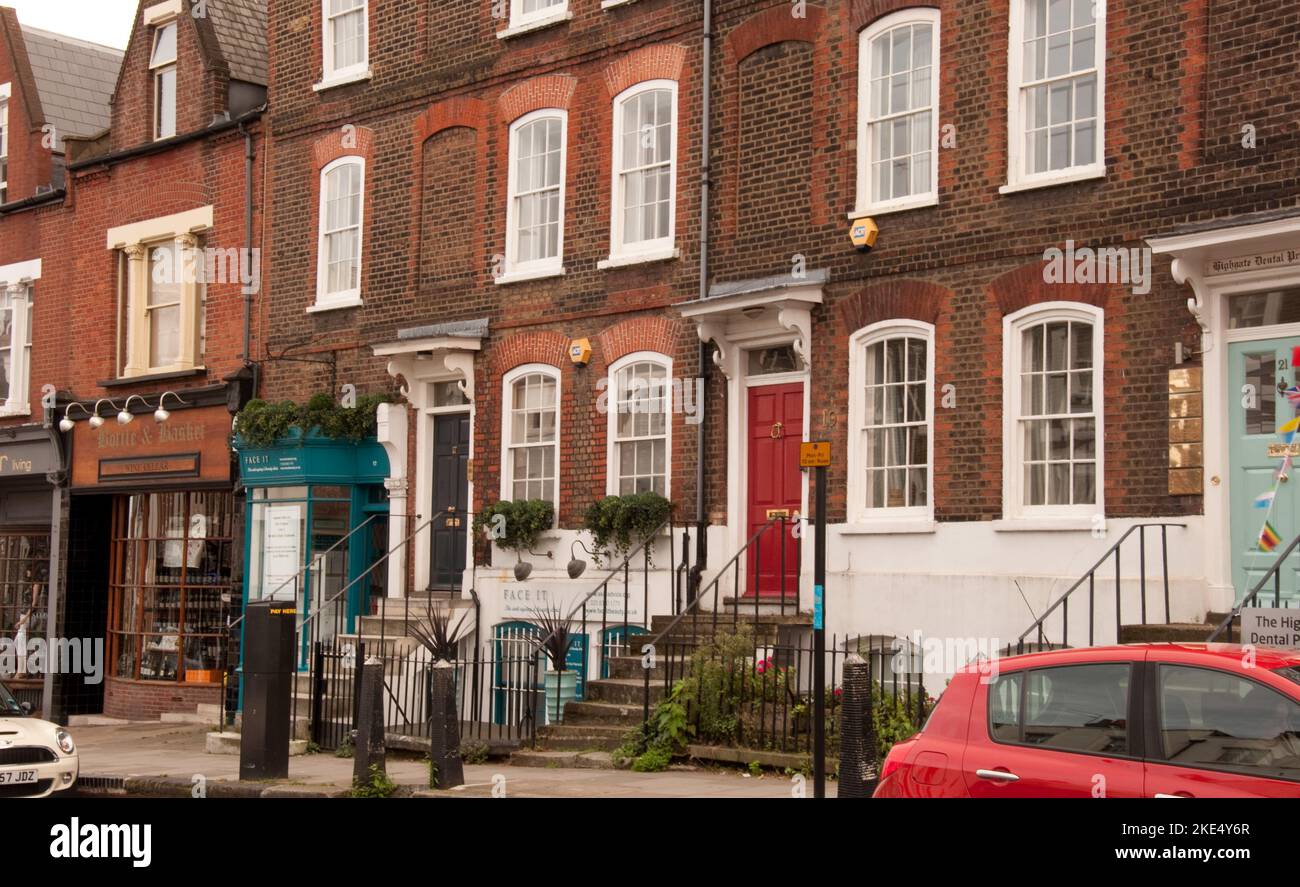 Highgate High Street, Highgate, London, UK.  One of London's most expensive suburbs, Highgate was originally a village outside of London until late Vi Stock Photo