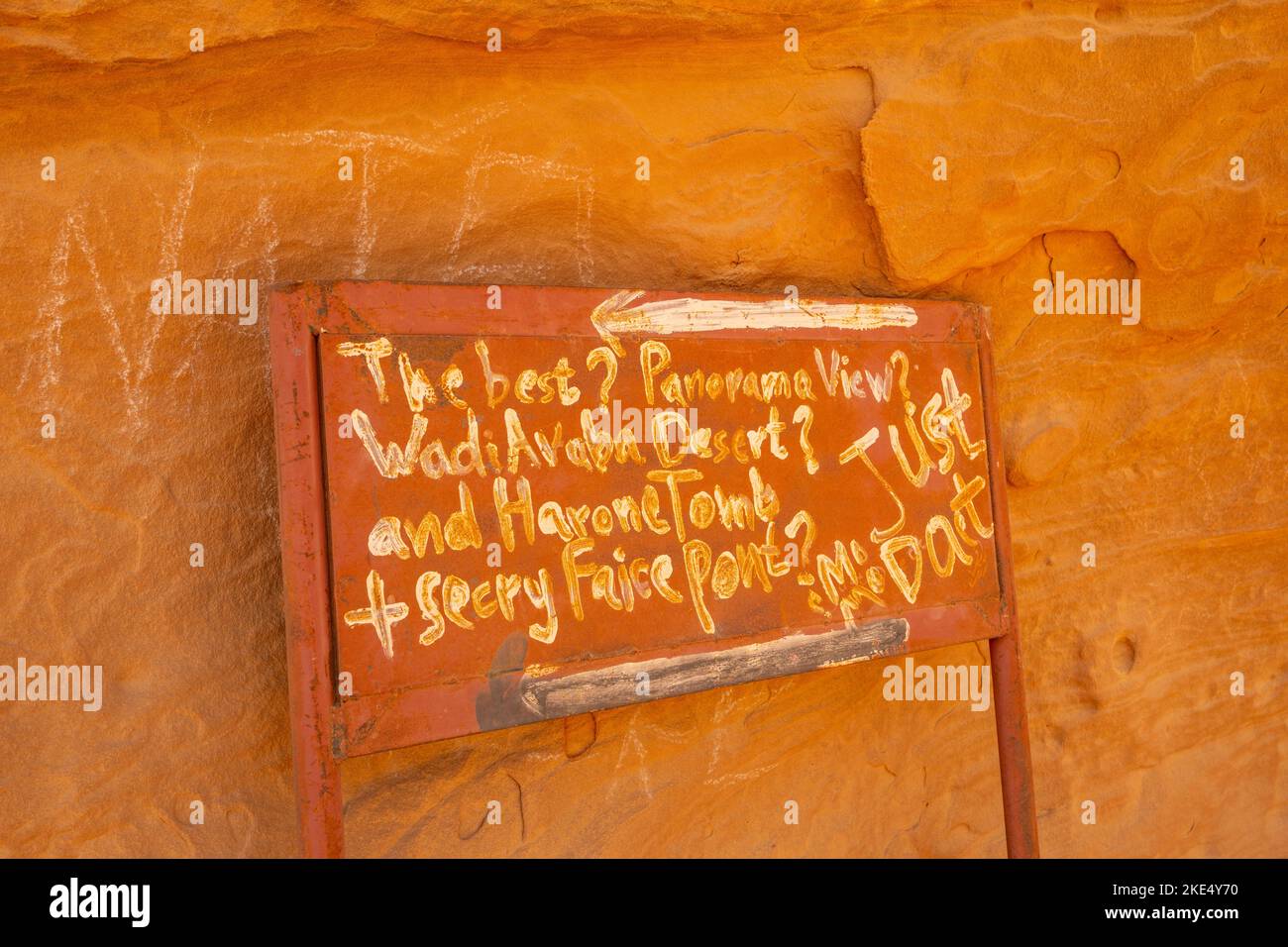 Sign on paths beyond Ad-Deir , The Monastery in Petra Jordan Stock Photo