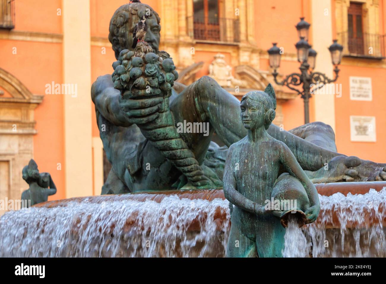 The fountain of the Plaza De La Virgen symbolizing the different ditches Stock Photo