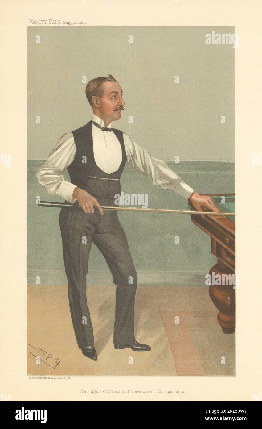 VANITY FAIR SPY CARTOON Harry W Stevenson 'He might be champion…' Billiards 1905 Stock Photo