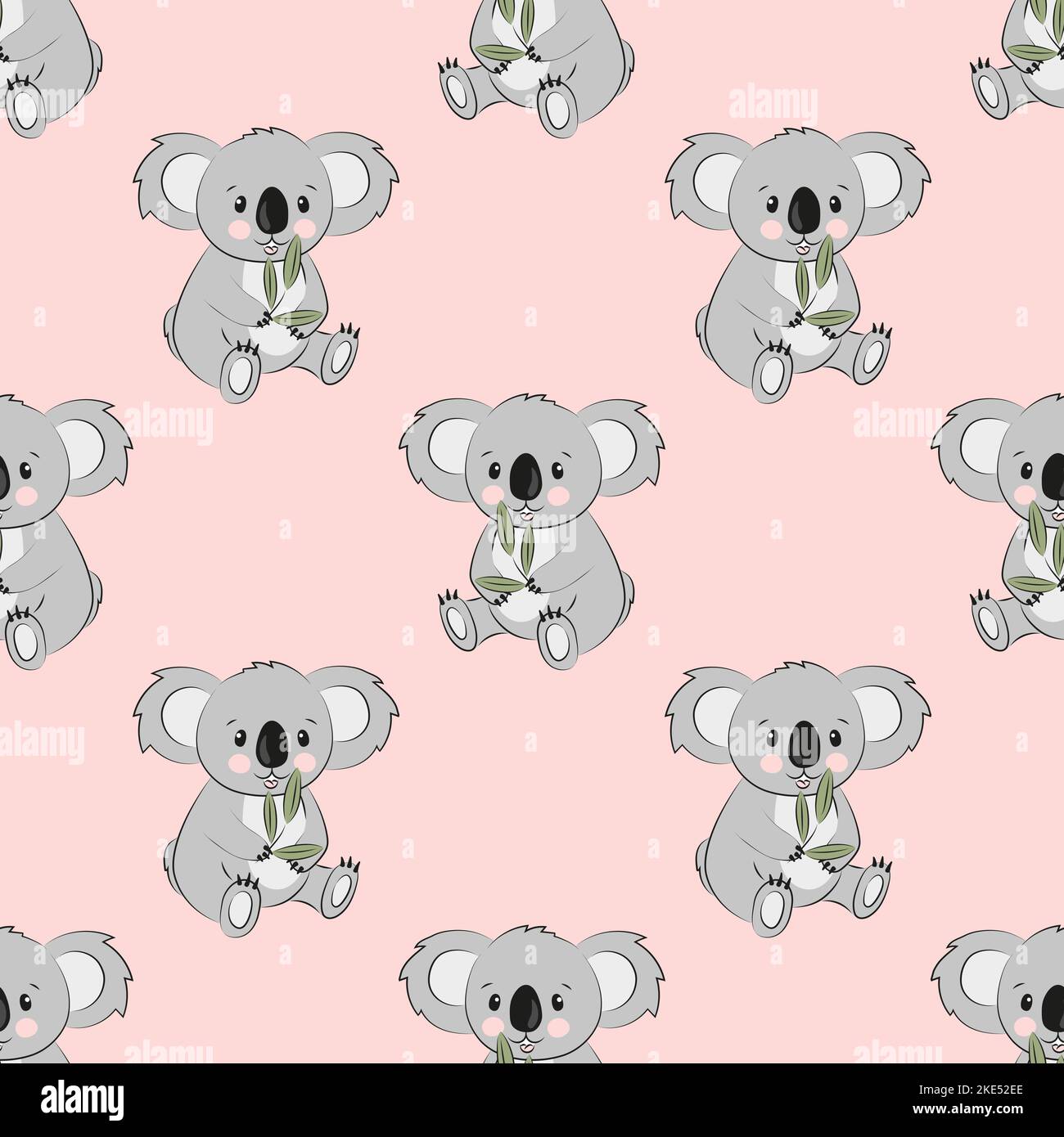 Seamless pattern with cute koala bears on pink. Vector illustration  for kids. Stock Vector
