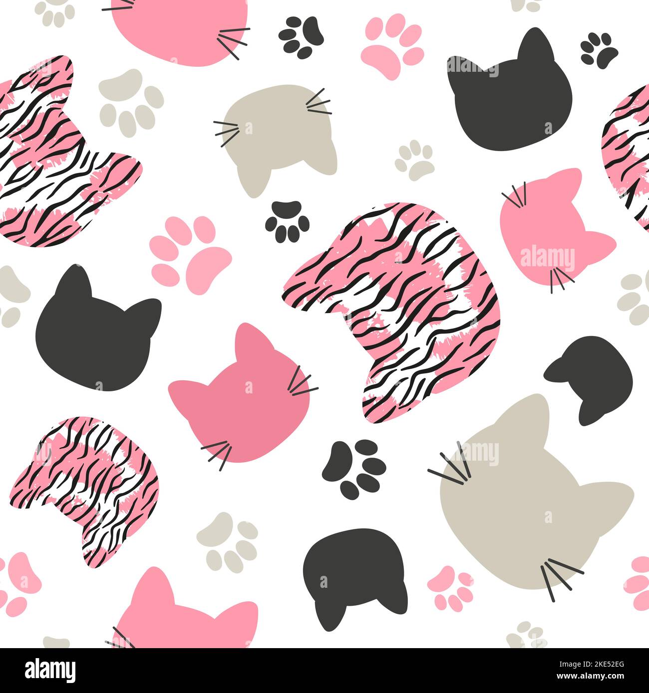 Seamless vector pattern with cats heads and tiger print for kids Stock Vector Image & Art Alamy