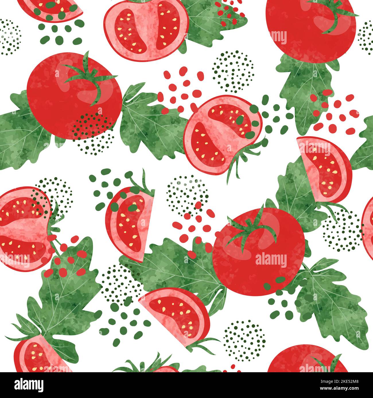 Seamless vector watercolor tomato pattern. Vegetable red background Stock Vector