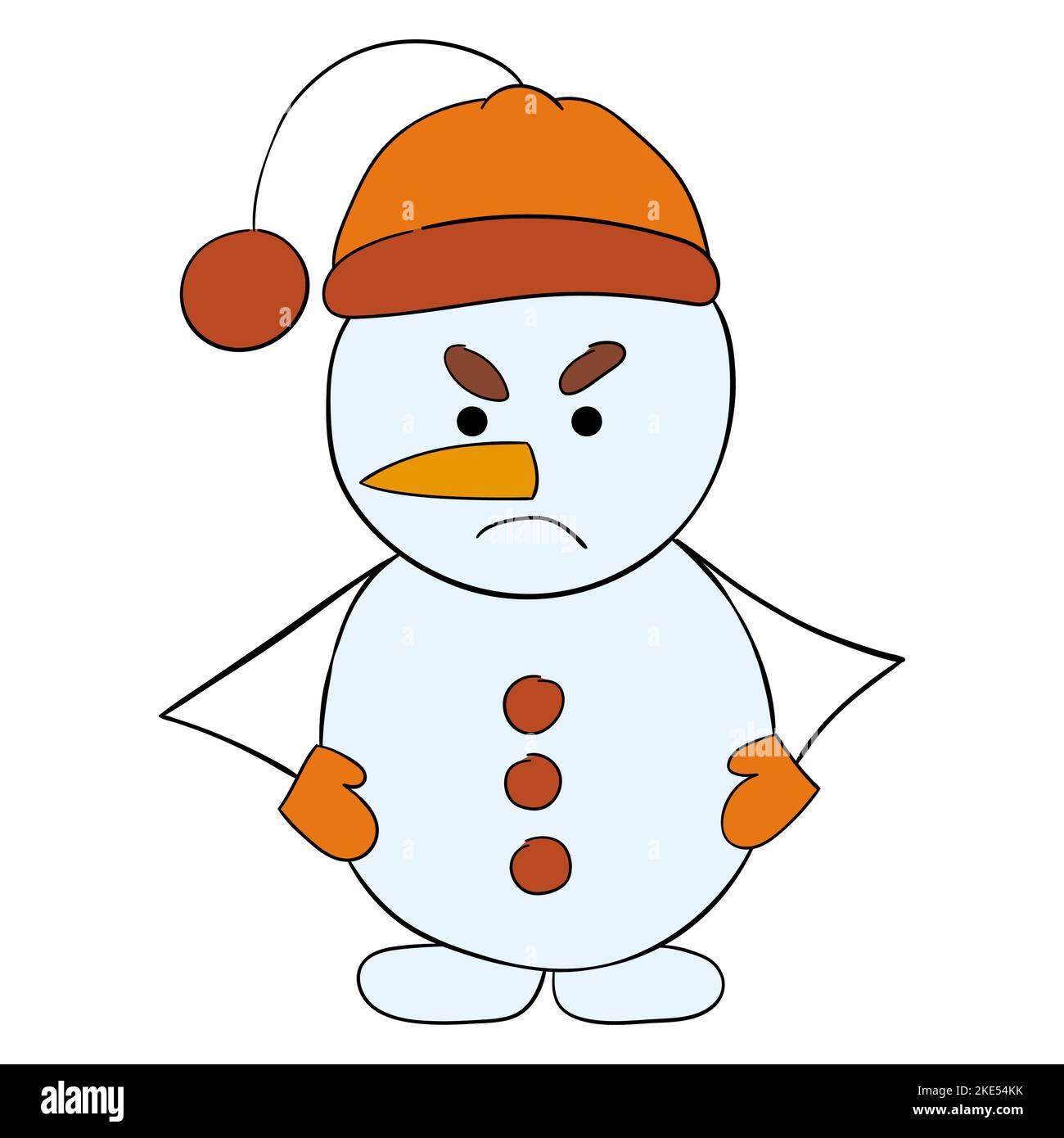 Cute cartoon angry snowman. Vector illustration. Stock Vector