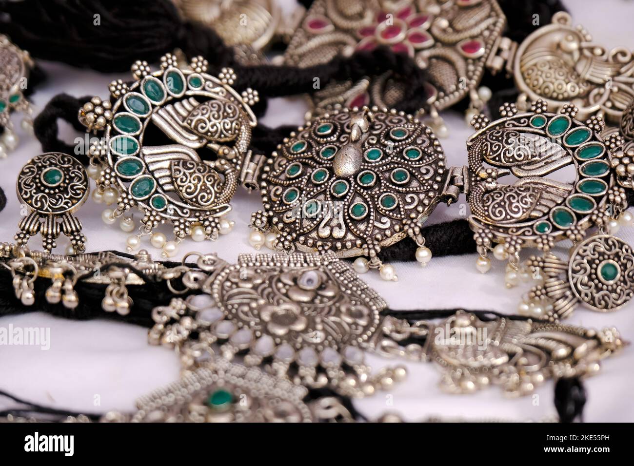 Indian Traditional jewellery displayed in a street shop for sale in 
