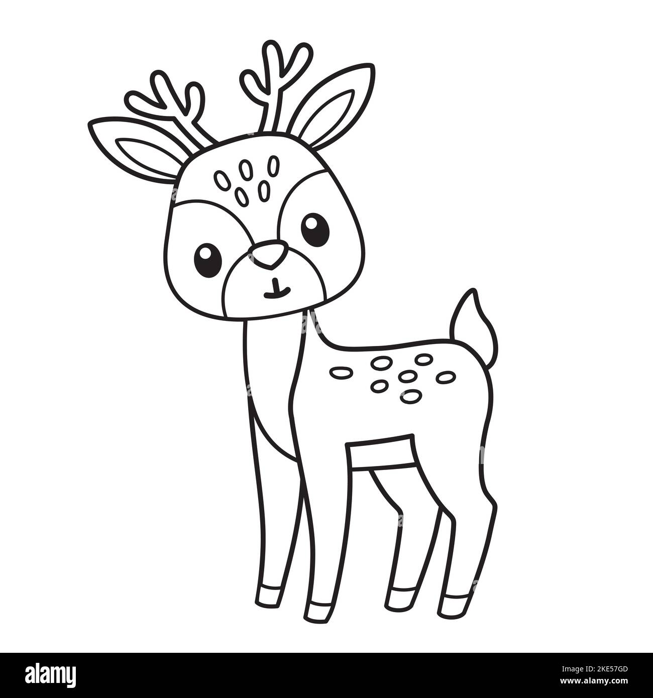 Funny Forest animal. Coloring of funny deer in a cartoon style Stock