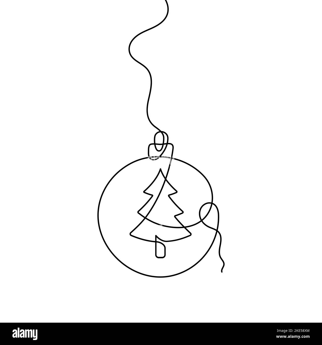 Merry Christmas decoration element. Line art design. Continuous one ...