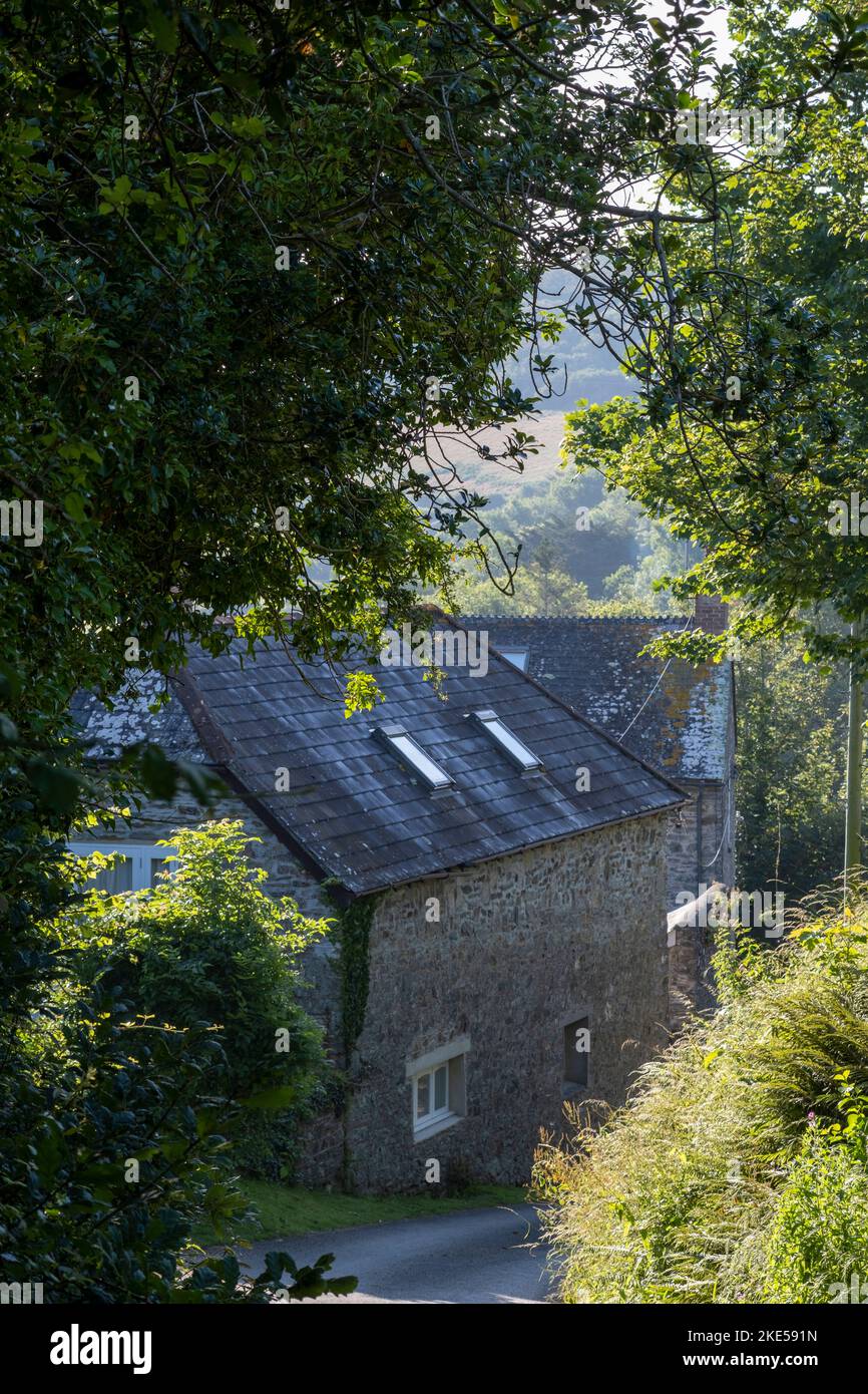 Country lane in Devon with converted barns and cottages Stock Photo - Alamy