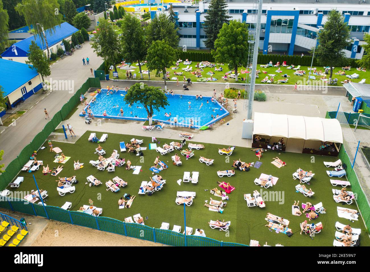Pool Do Top view of an outdoor place for people to relax where there is a ...