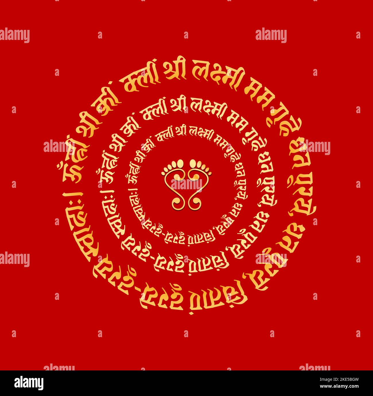 Lord Mahalaxmi mantra in sanskrit Script with Laxmi foot print. laxmi praise mantra. Stock Vector