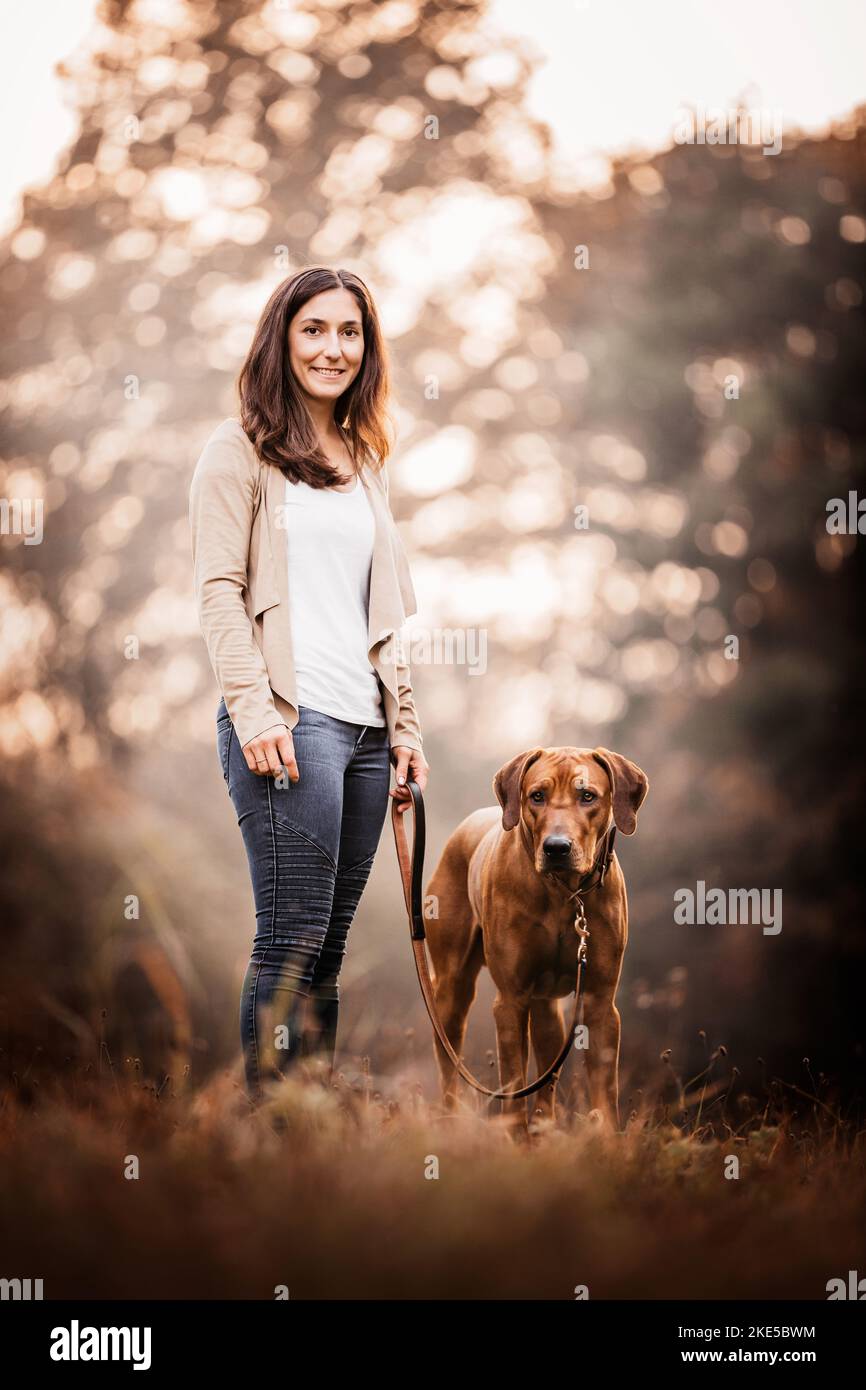 woman and Rhodesian Ridgeback Stock Photo - Alamy