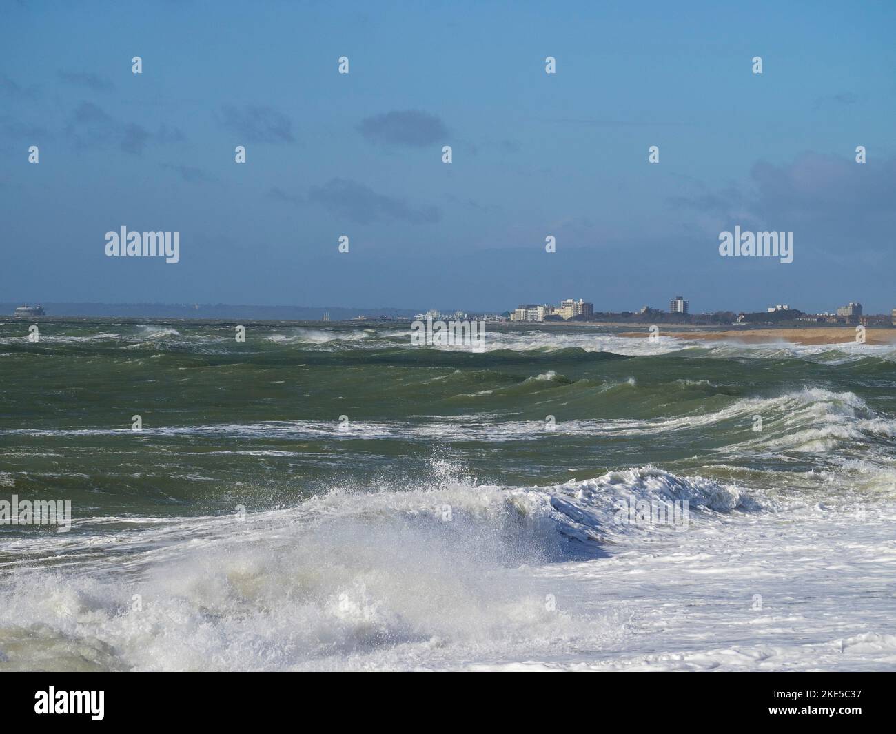 View to Southsea from the beach at Hayling Island, Hampshire, England Stock Photo