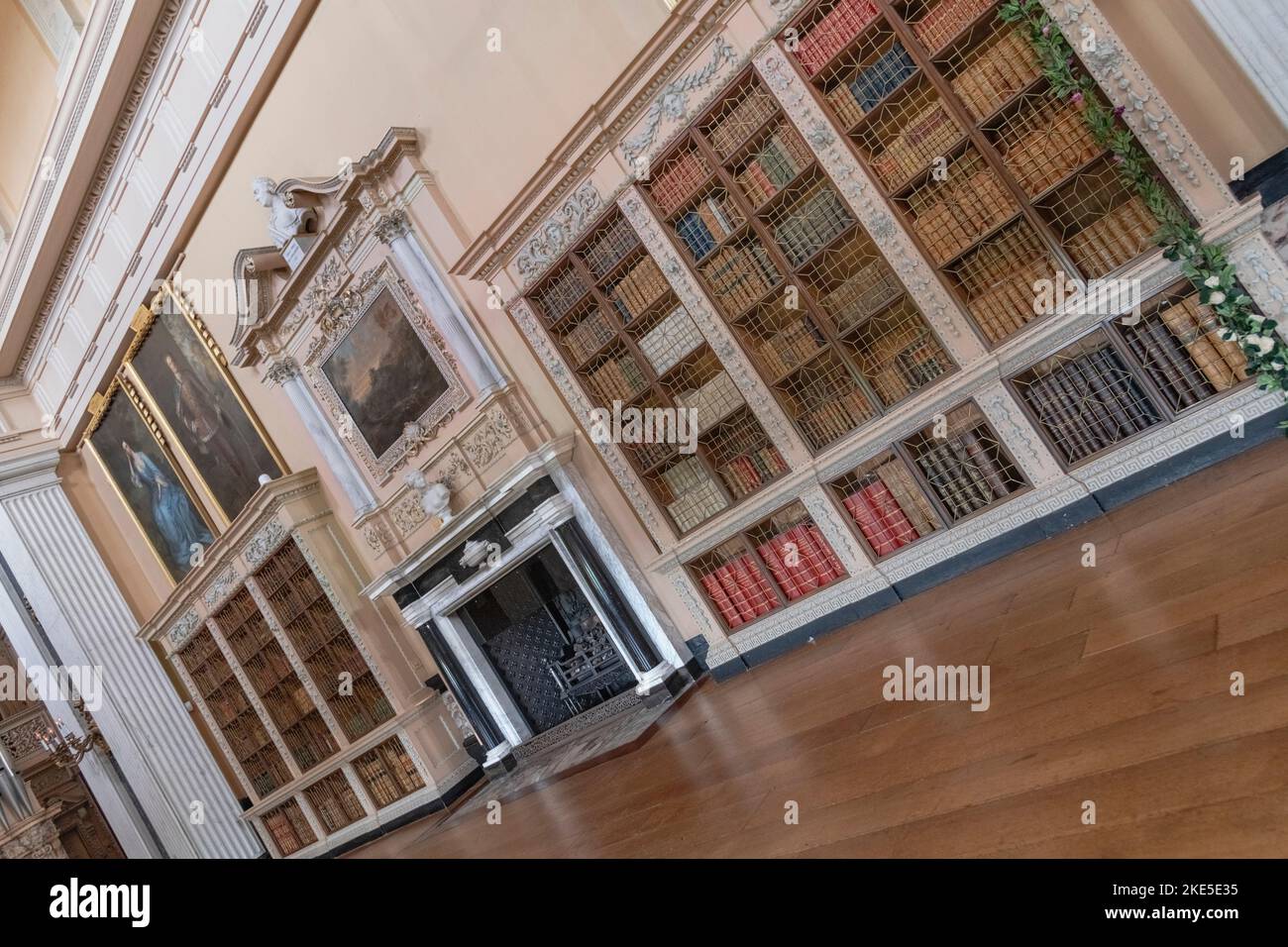 England, Oxfordshire, Woodstock, Blenheim Palace, The Long Library which was originally a picture gallery. Stock Photo
