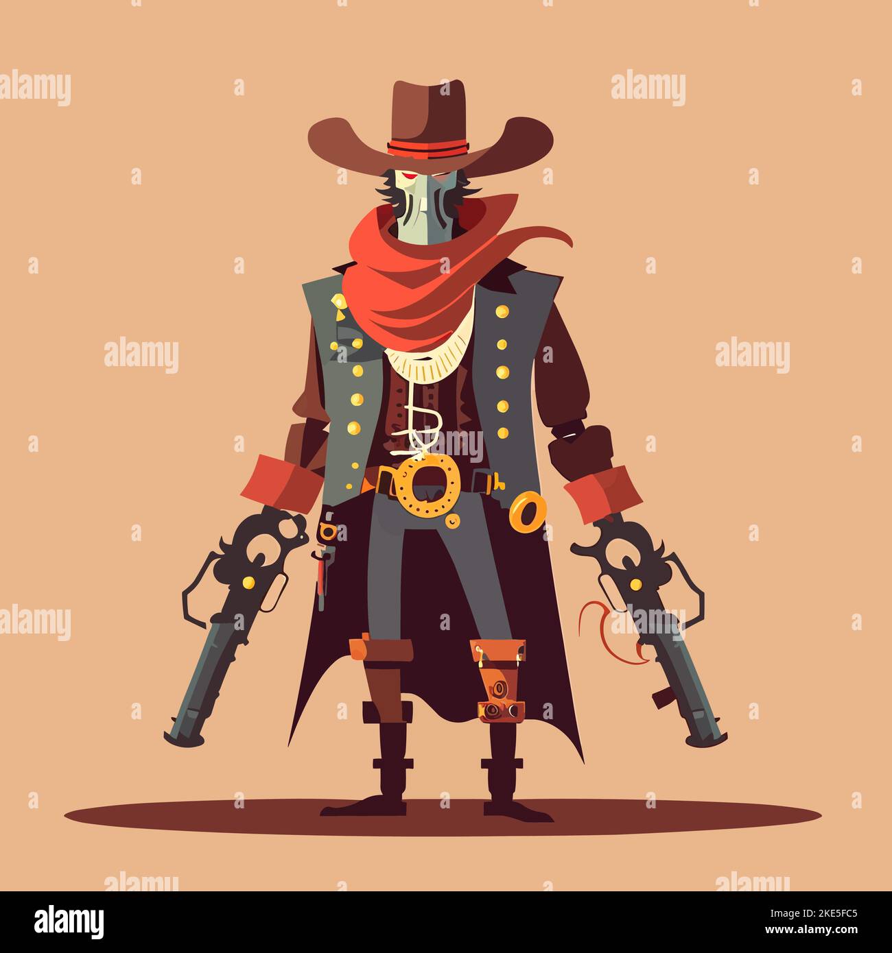 A colourful illustration of a wild west gunslinger Stock Vector