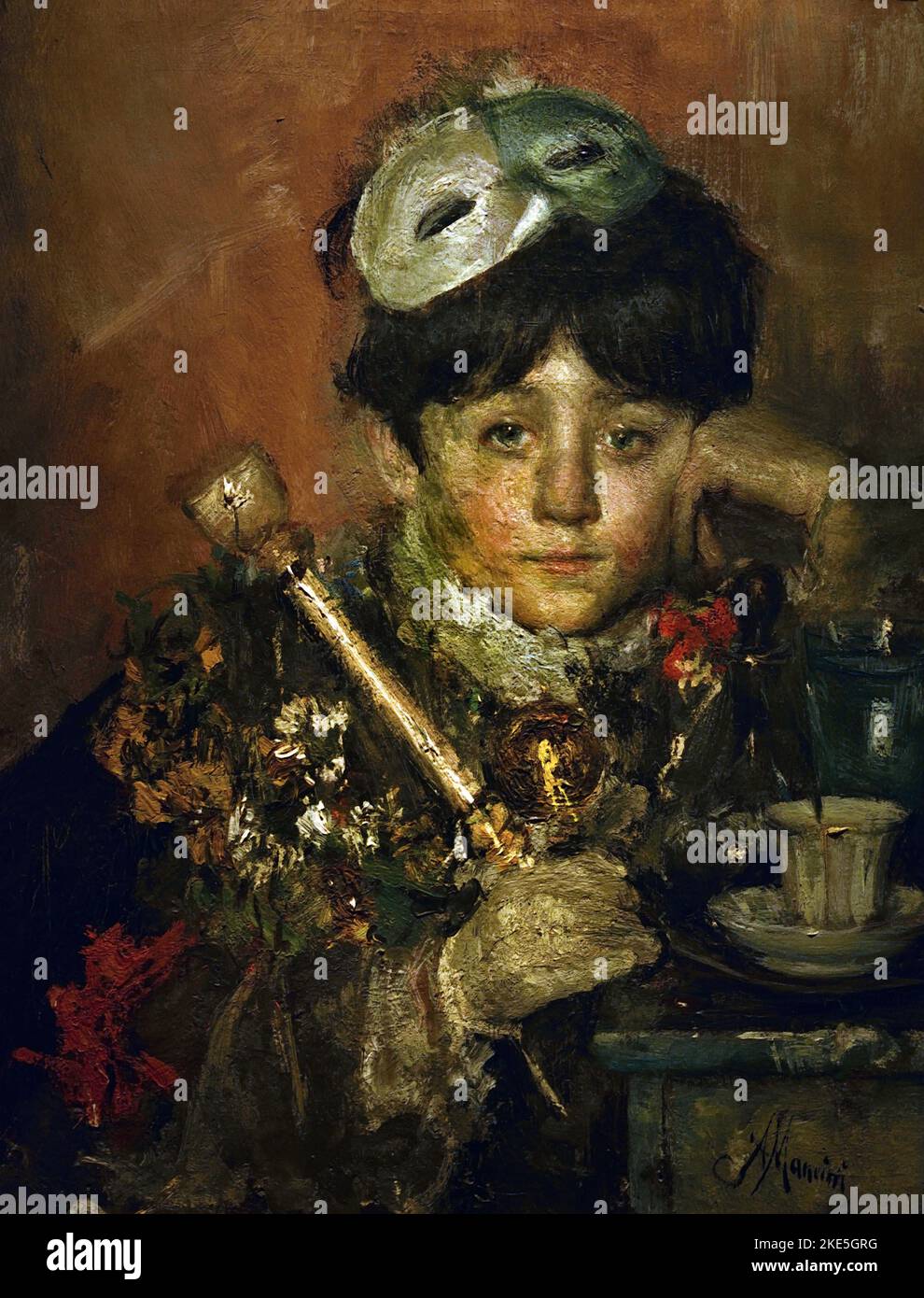 Bambino con Maschera - Child with mask by Antonio Manchini , 1852/1930 ,  Italy, Italian. Palazzo Pitti Stock Photo